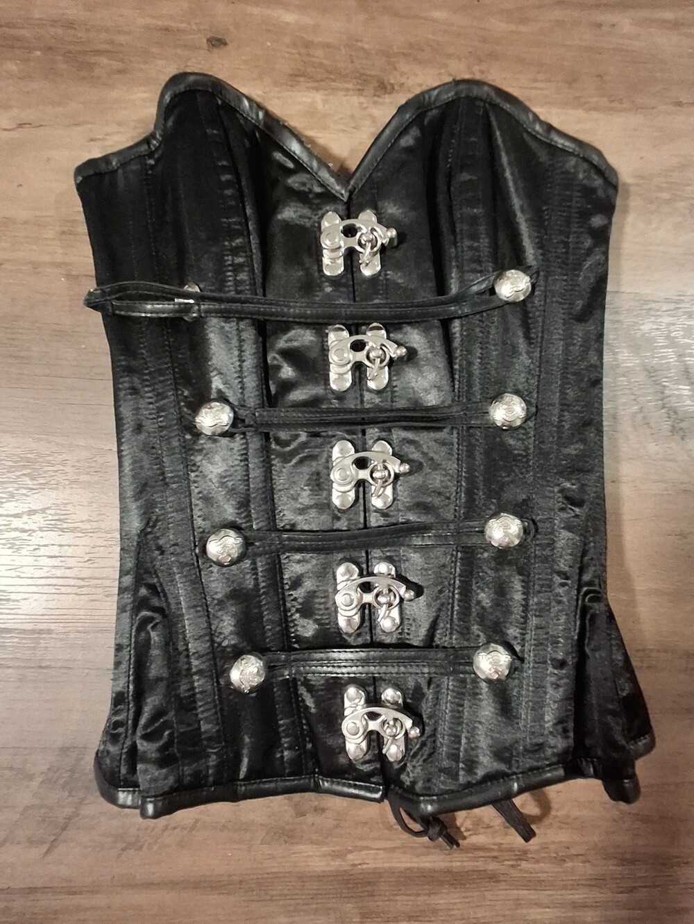 Black Satin Military-Style Bustier Corset - Picture 2 of 2